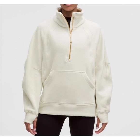 7-11 NWT Size XL/XXL Lululemon Scuba Fleece Funnel-Neck Half-Zip Bone/Gold - Picture 2 of 8